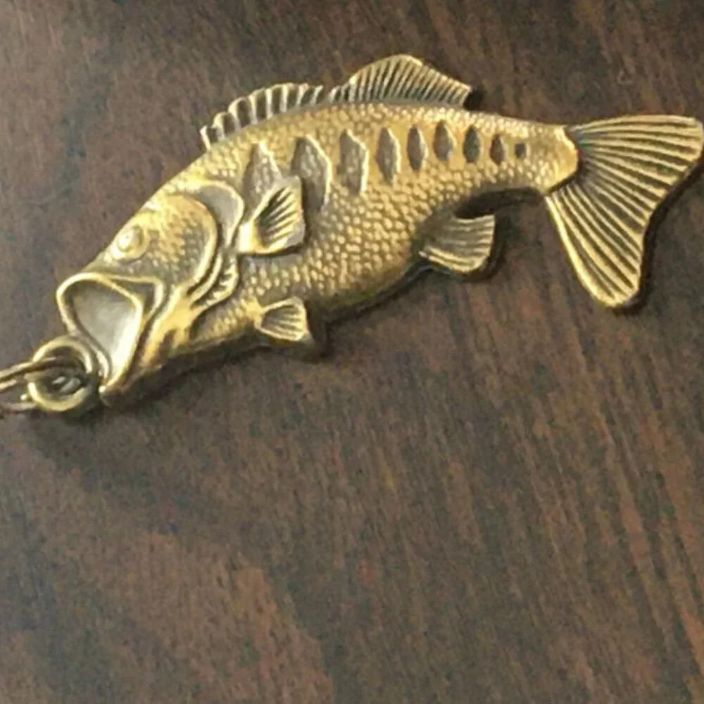 Vintage Brass North American Fishing Club Key Chain Bass Fish USA Charm Only
